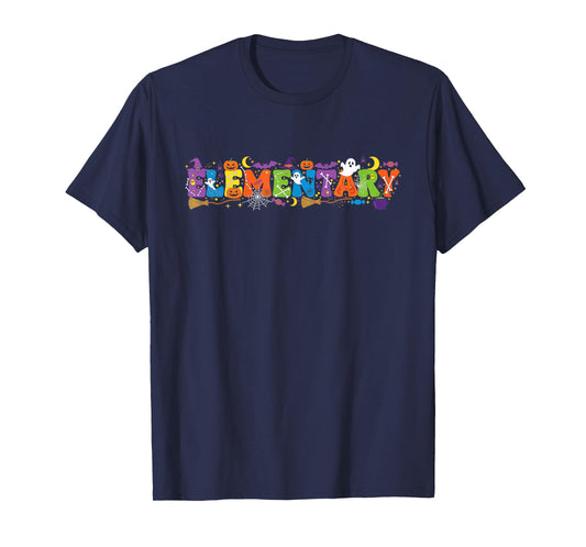 Elementary Pumpkin Ghost Skeleton Halloween Kids Mens Womens T-Shirt