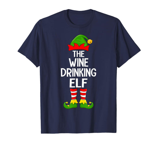 Wine Drinking Elf Xmas Matching Family Elf Squad Christmas T-Shirt