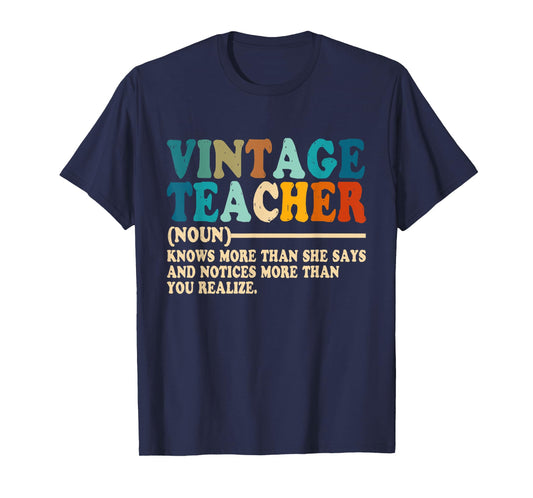 Vintage Teacher Knows More Than She Says Outfit Definition Men Women T-Shirt