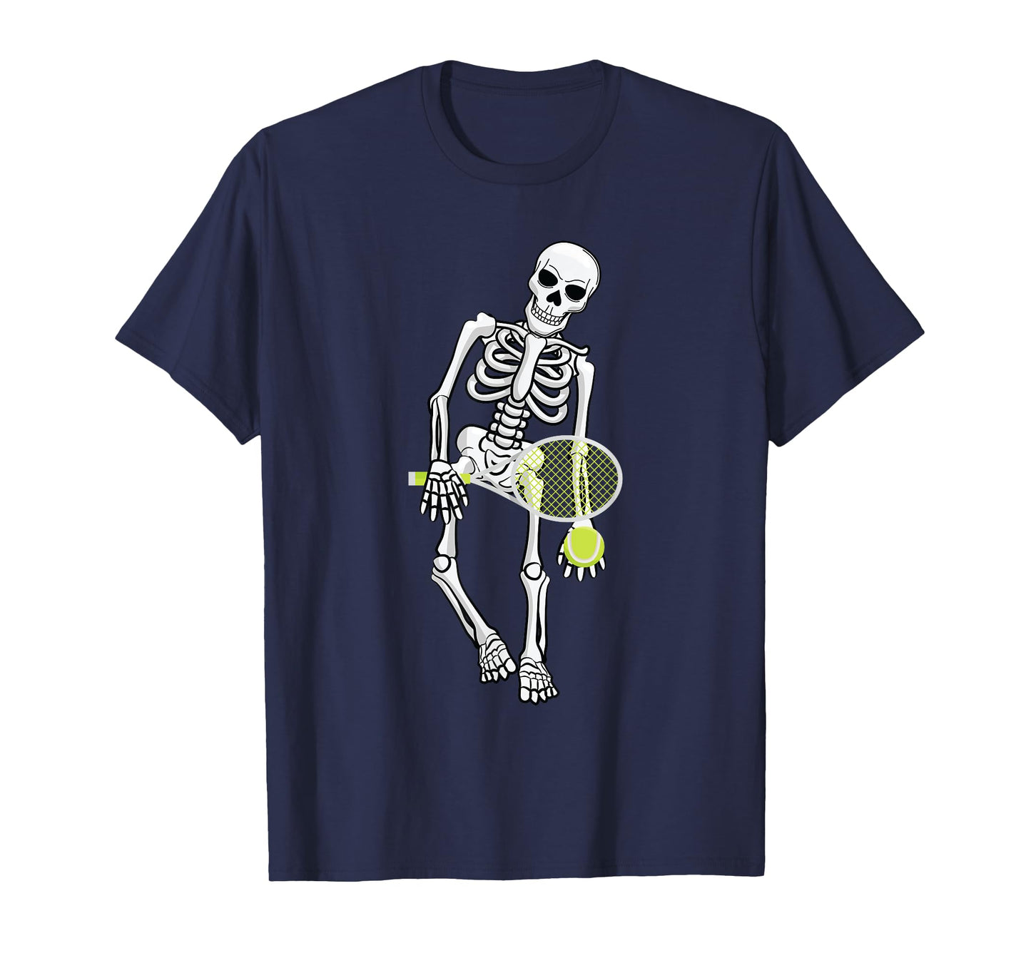 Skeleton Playing Tennis Lazy Halloween Costume Funny Sport T-Shirt