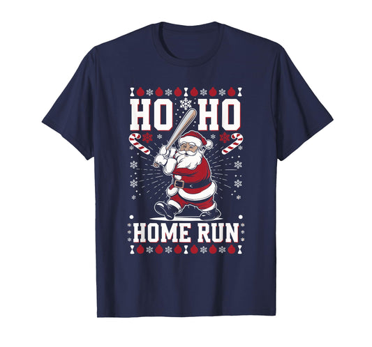Christmas Santa Baseball Home Run Ho Ho Home Run T-Shirt, Unisex-Adults, Unisex-Kids, Black, Small, Short Sleeve, T-Shirt