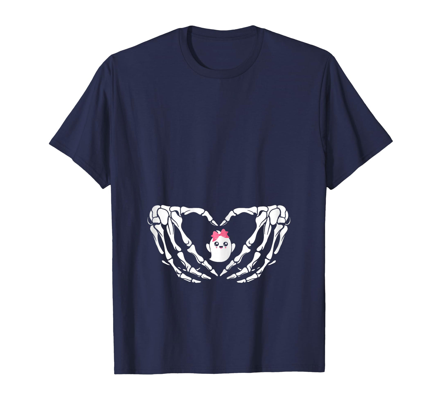 Halloween Pregnant Mom Cute Pink Bow Baby Girl Ghost New Mom T-Shirt