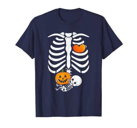 Pregnant Skeleton Halloween Mommy Baby Announcement T-Shirt