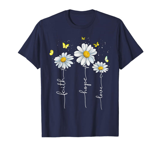 Faith Hope Love Jesus Christian Cross God Faith Flower Bible T-Shirt