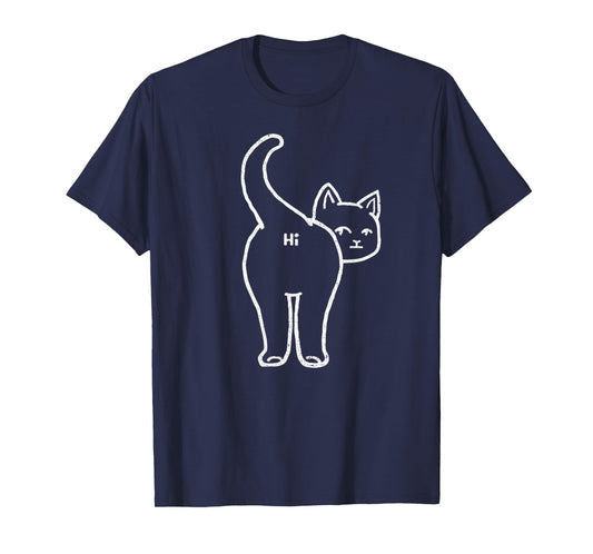 Vintage Hello Cat Lady Butt Minimalist Line Hi Humor Cat T-Shirt