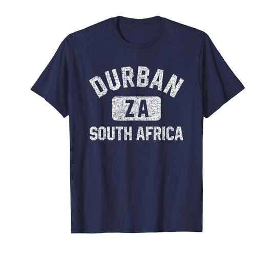 Durban South Africa Gym Style Distressed White Print T-Shirt