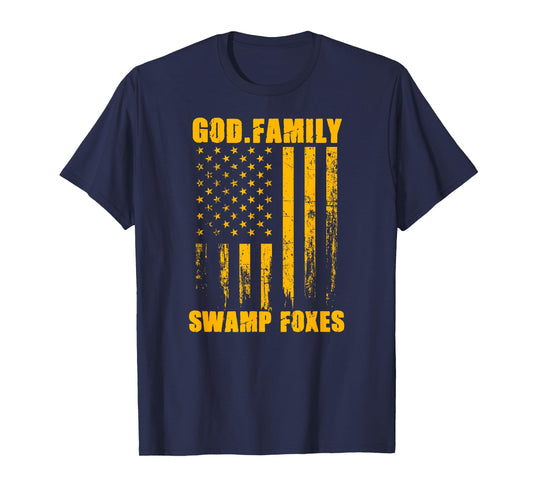 Marion Swamp Foxes God. Family. Vintage USA Flag T-Shirt