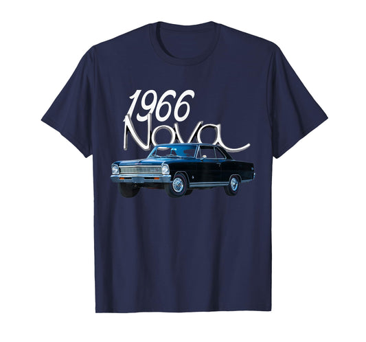 1966 66 Chevys Nova Classic Car Old School Muscle Blue Car T-Shirt