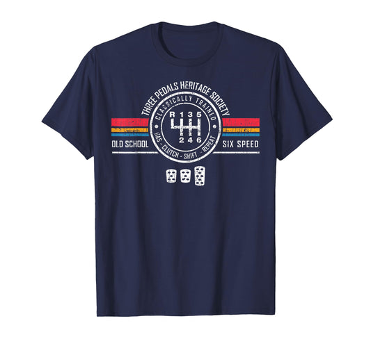 Vintage Three Pedals Heritage Society Old School Six Speed T-Shirt