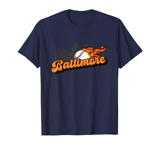 Baltimore Baseball Vintage City Skyline Retro Baseball Lover T-Shirt