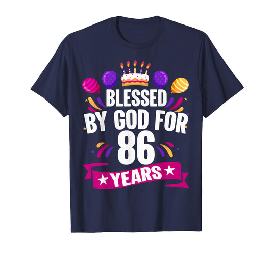 86th Blessed By God 86 Years Old Birthday Cake With Numbers T-Shirt
