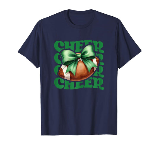 Game Day Green Cheerleader Mom Croquette Bow Football Cheer T-Shirt