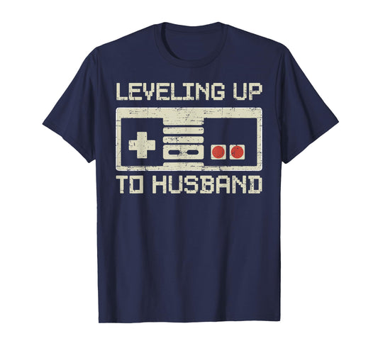 Leveling Up To Husband Gamer Retro Tee Bachelor Party Groom T-Shirt