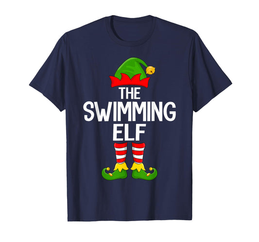 Swimming Elf Xmas Matching Family Elf Squad Christmas T-Shirt