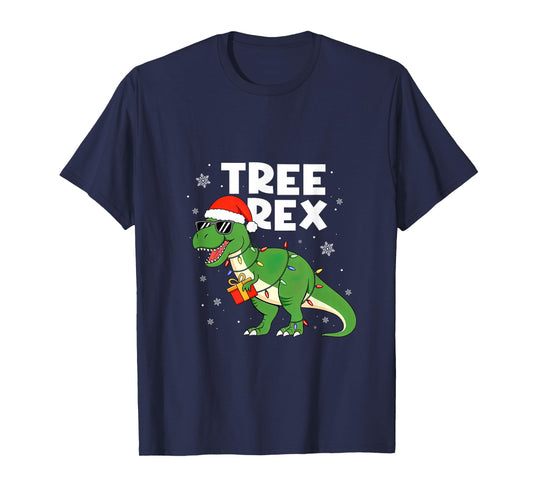 Dinosaur Christmas Tree Rex Boys Kids Men Xmas Pajamas T-Shirt