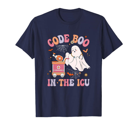 Ghost Code Boo In The Icu Nursing Nurse Halloween Costume T-Shirt