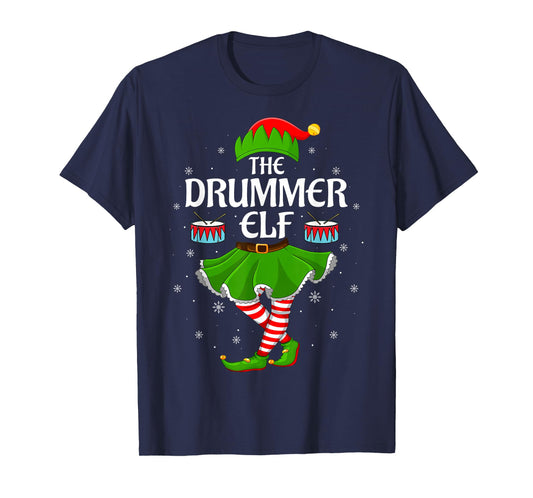 Drummer Elf Christmas Family Girls Women Elf Squad Xmas T-Shirt
