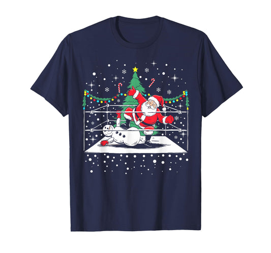 Funny Wrestling Santa Xmas Snow Lights Wrestling Christmas T-Shirt