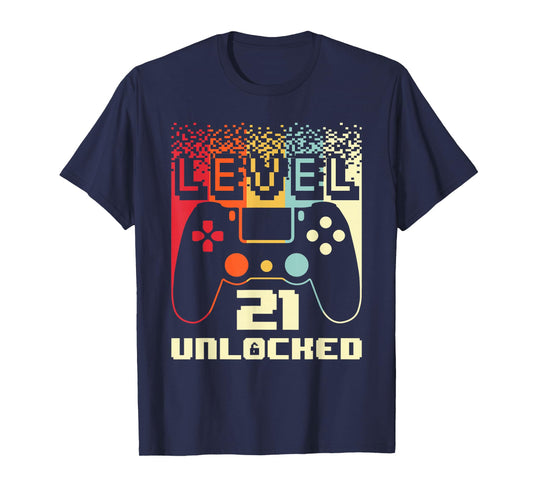 21st Birthday For Men Level 21 Unlocked Gamer 21 Year Old T-Shirt
