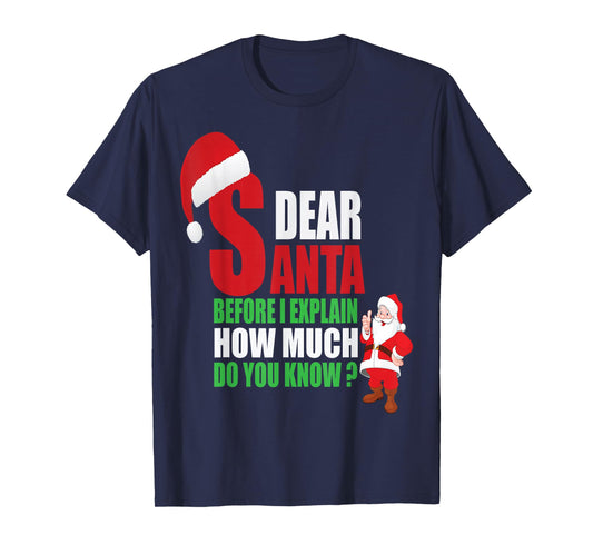 Dear Santa Before I Explain How Much Do You Know? Funny Tee T-Shirt