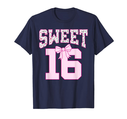 Sweet 16 Coquette Bow Groovy Pink Floral 16th Birthday T-Shirt