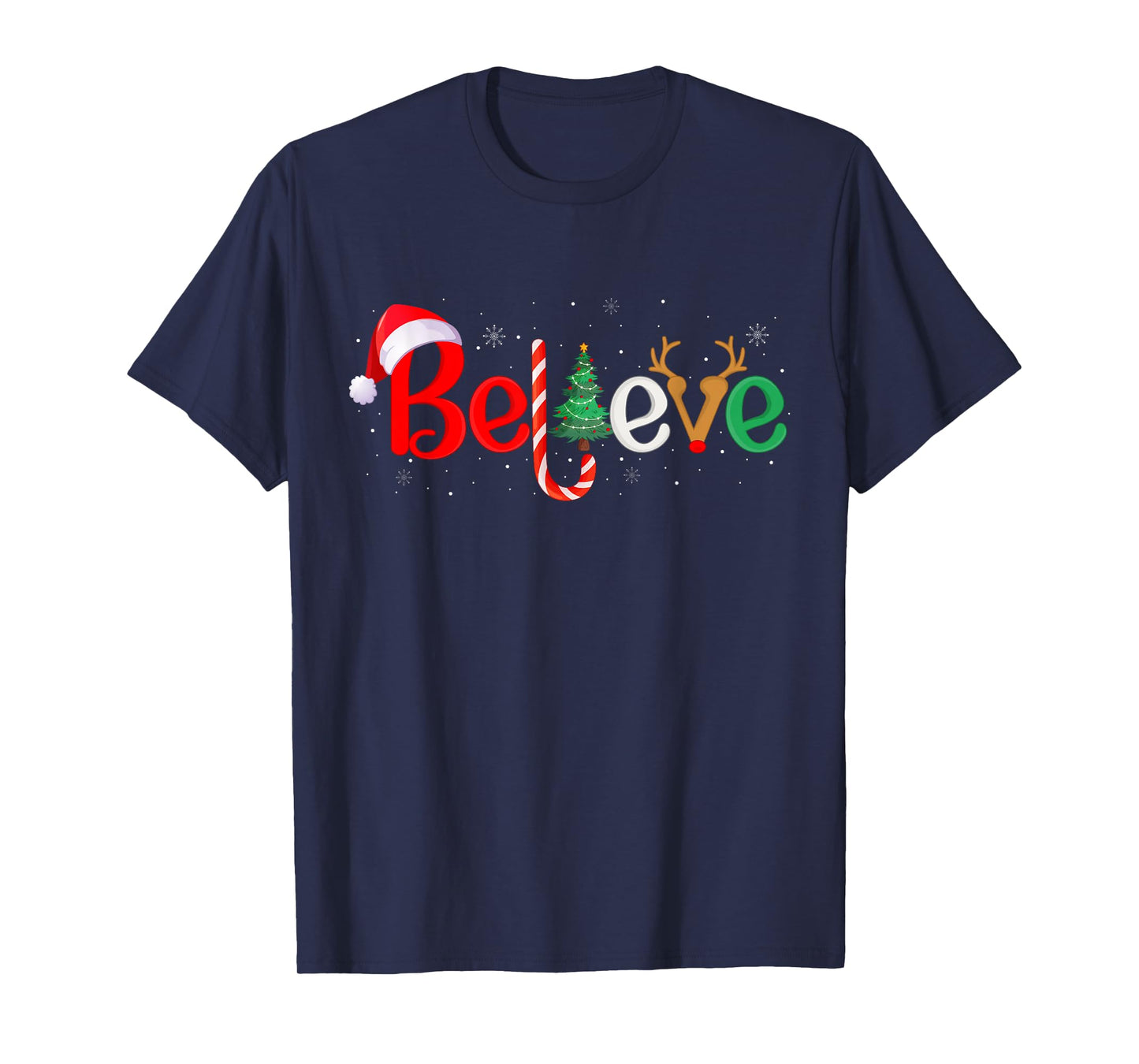Believe Xmas Family Matching Funny Reindeer Santa Christmas T-Shirt