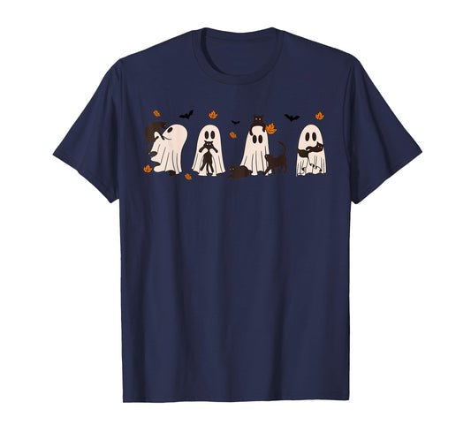 Black Cats in Cute Ghost Cat Halloween T-Shirt