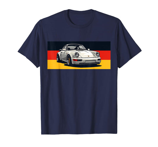 911 Retro Vintage 964 Turbo Car Classic German Flag Track T-Shirt - Black, Small, Unisex-Adults, Short Sleeve, T-Shirt, Car-Themed