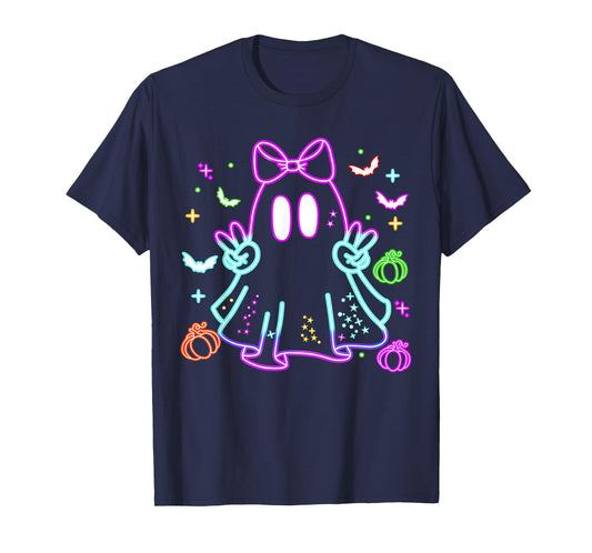 Boo Ghost Spooky Season Girls Kids Glow In Halloween Night T-Shirt