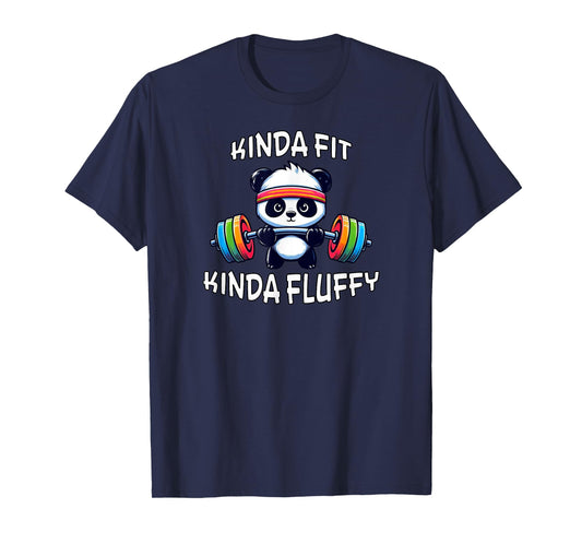 Eleven13Designs Kinda Fit Kinda Fluffy Gym Workout Fitness Panda Fun T-Shirt, Small, Black