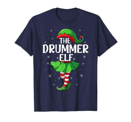 Drummer Elf Christmas Girls Women Elf Squad Xmas Family T-Shirt