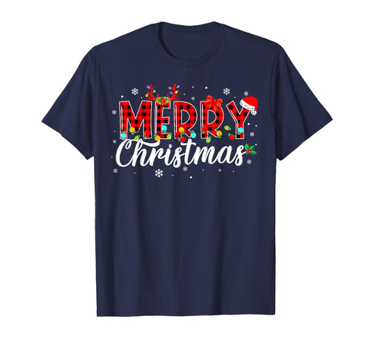 Merry Christmas Buffalo Plaid Red Santa Family Matching Xmas T-Shirt