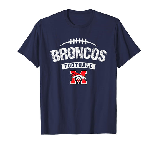 Mustang Broncos Logo Football Distressed HS T-Shirt