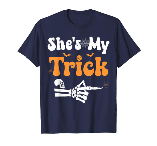 She's My Trick Skeleton Couples Matching Couple Halloween T-Shirt