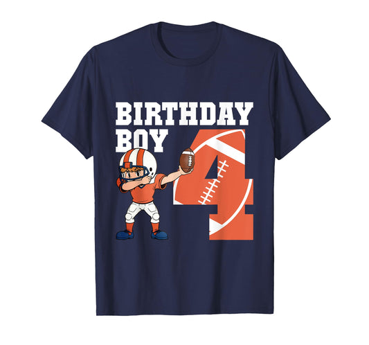 4th Birthday Boy Football Player Dabbing 4 Years Old Kids T-Shirt