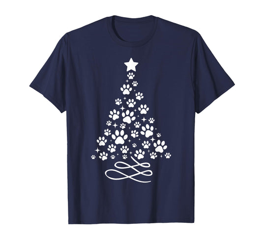 Dog Paw Christmas Tree Pajamas Holiday Dog Family Xmas T-Shirt