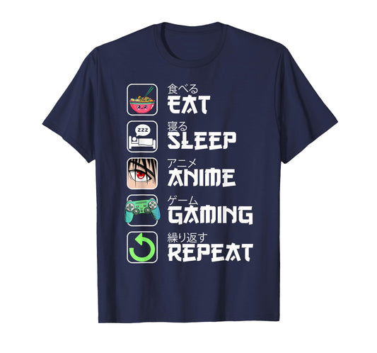 Eat Sleep Anime Gaming Repeat Japan Kawaii Manga Anime Gifts T-Shirt