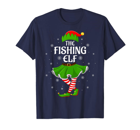 Fishing Elf Christmas Family Girls Women Elf Squad Xmas T-Shirt