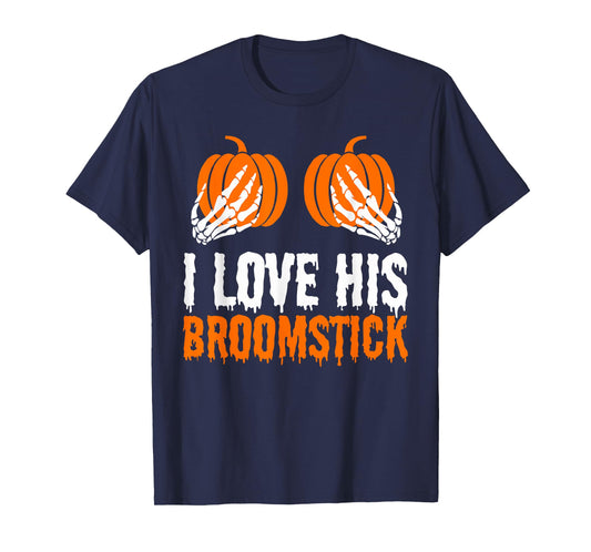 I Love His Broomstick I Love Her Pumpkins Halloween Couples T-Shirt
