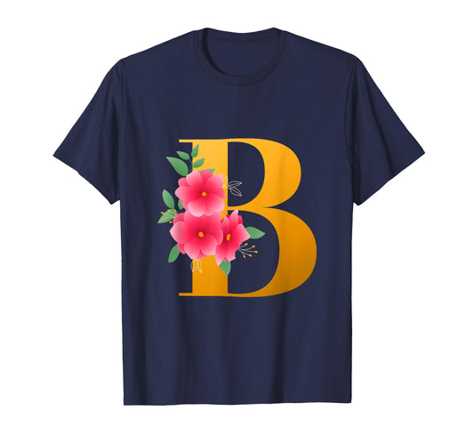 Floral B Alphabet Cute Initial Monogram Letter B Graphic T-Shirt