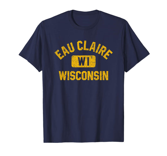 Eau Claire Wisconsin Gym Style Distressed Amber Print T-Shirt
