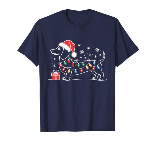 Dachshund Christmas Lights Santa Hat Xmas Dog Lover T-Shirt
