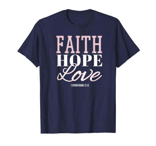 Faith Hope & Love Bible Verse Tees for Women Girls Christian T-Shirt