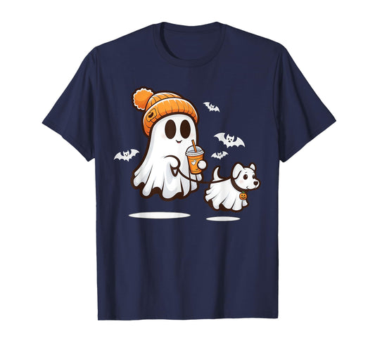 Funny Ghost Walking Dog Ghost Dog Halloween Women Men Kids T-Shirt