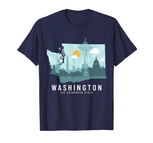 Seattle Washington Skyline State Map PNW T-Shirt