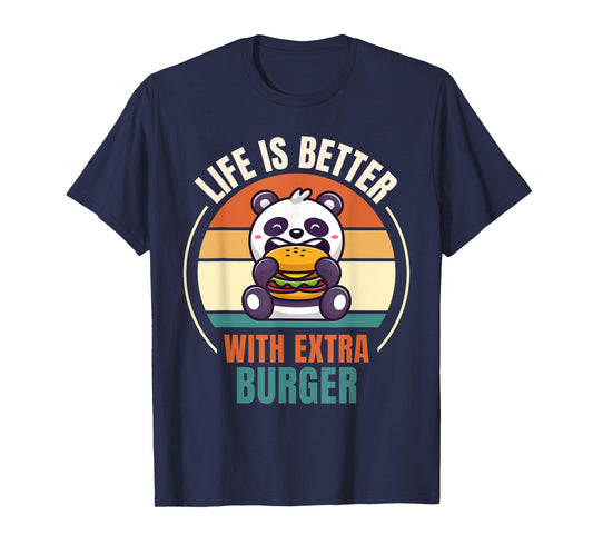 Retro Panda Retro Life Is Better With Extra Burger T-Shirt