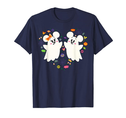 Disney Mickey and Minnie Cute Little Ghosts Halloween Heart T-Shirt