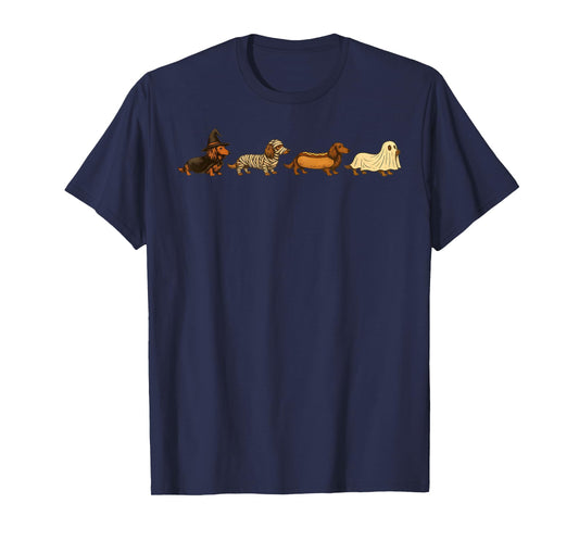 Dachshund Dog Witch Happy Halloweenie Spooky Season T-Shirt
