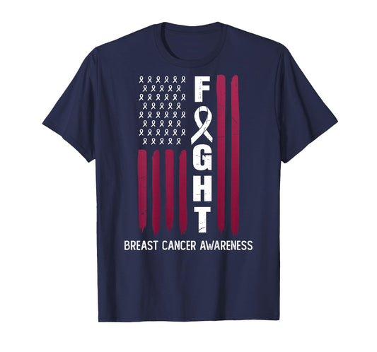 USA Pink Flag Breast Cancer Awareness Month - On Back T-Shirt
