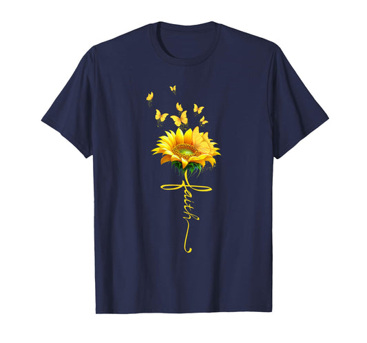 Faith Cross Sunflower Butterflies Flowers Christians T-Shirt